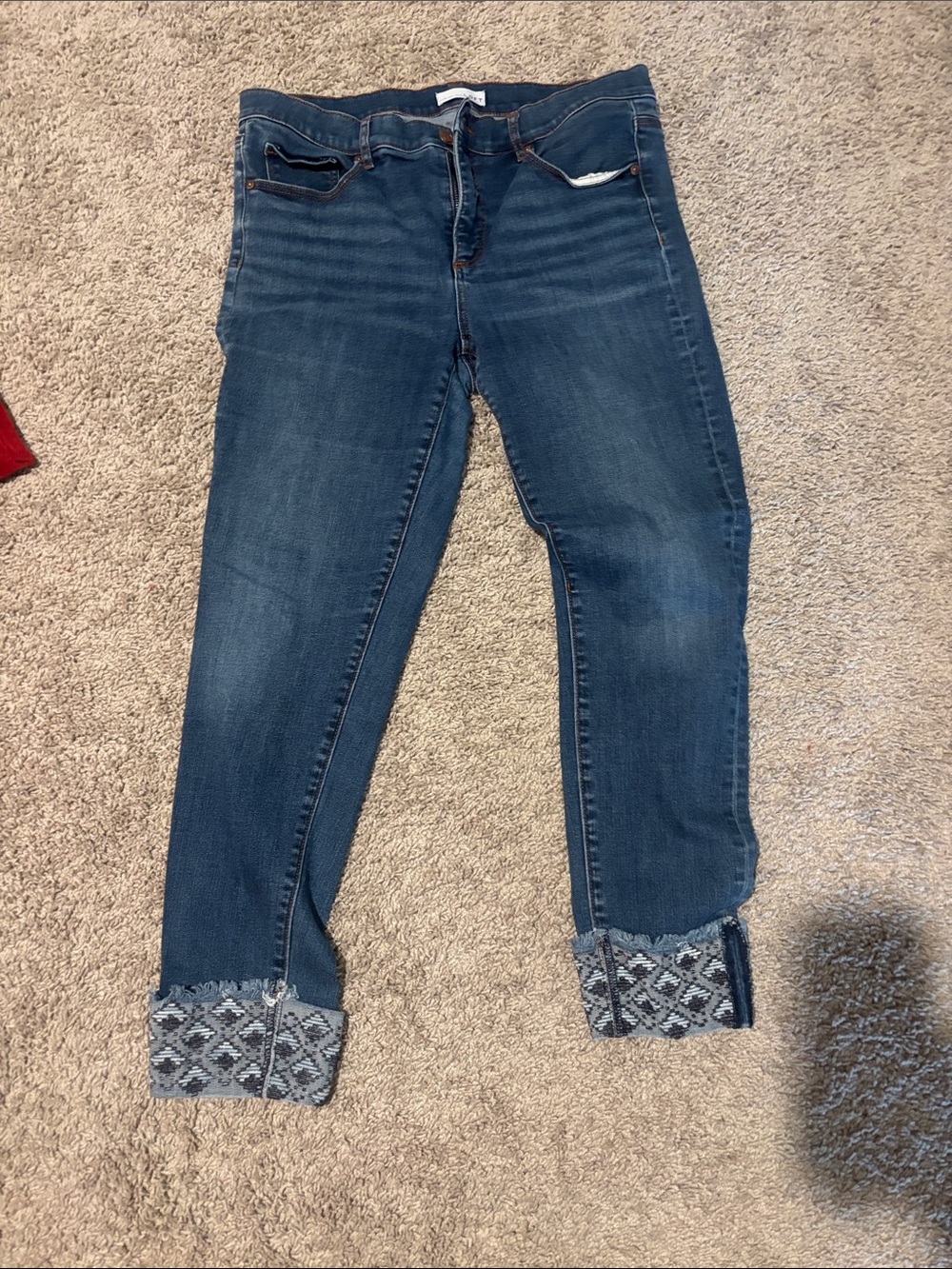LOFT Blue Cropped Ankle Jeans with Patterned Cuffs